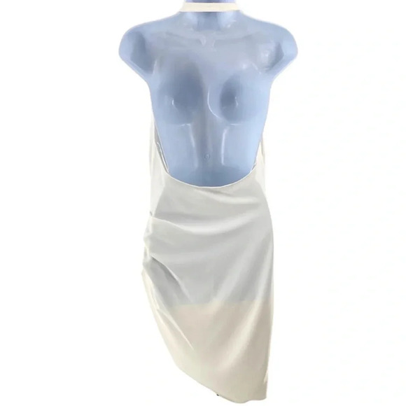 Amanda Uprichard | Maxwell Halterneck Asymmetrical Mini Dress in Ivory Size M - Picture 10 of 12